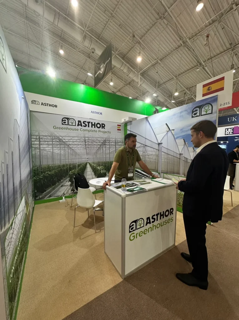 Business meeting at the Asthor Greenhouses stand during Saudi Agriculture 2025.