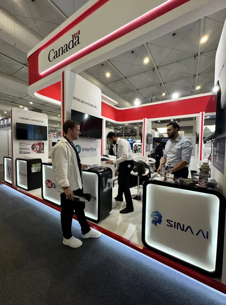 Business networking at the Canada pavilion during the Global Health Exhibition.