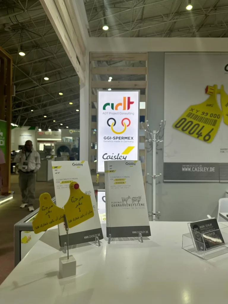 Livestock ear tags and animal identification solutions displayed at Saudi Agriculture.