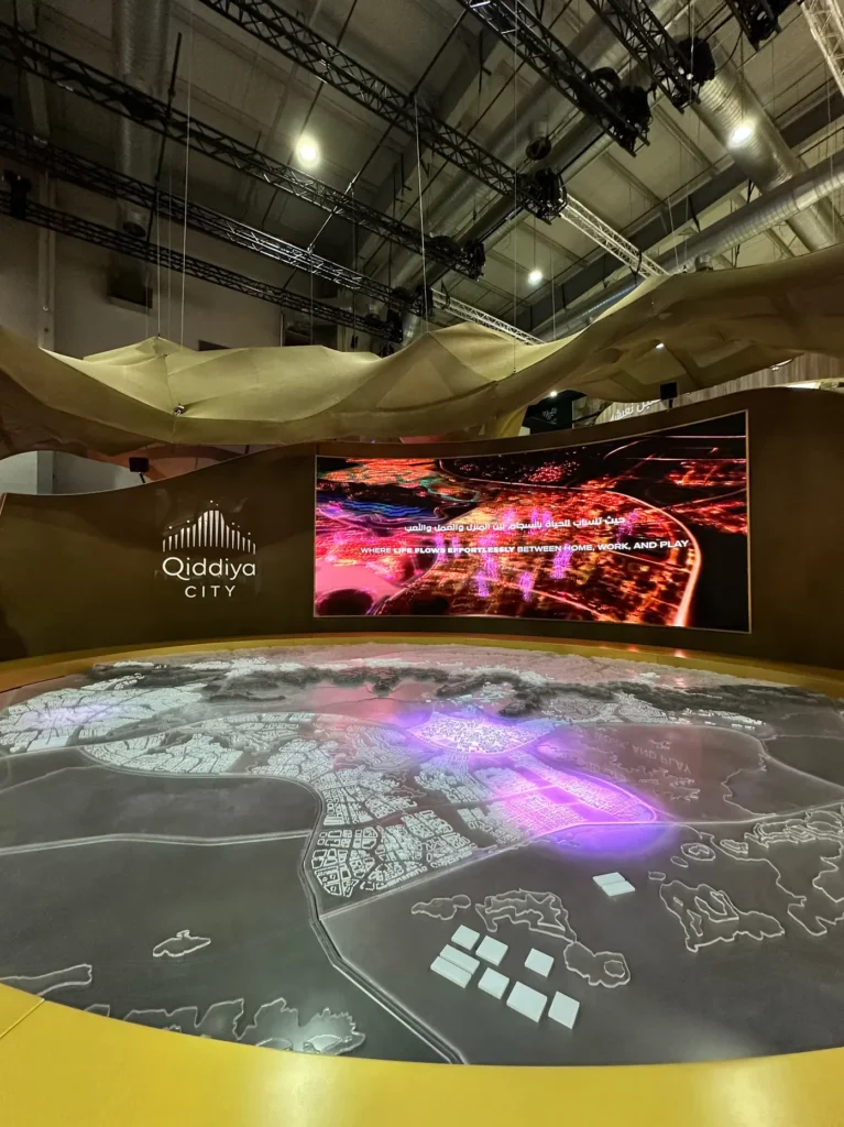 Interactive Qiddiya City master plan and digital presentation at Cityscape Global.