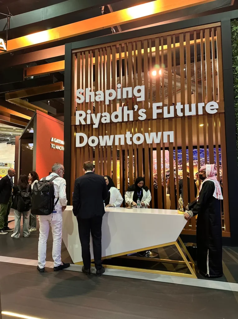 Visitors at the Shaping Riyadh’s Future Downtown presentation stand.