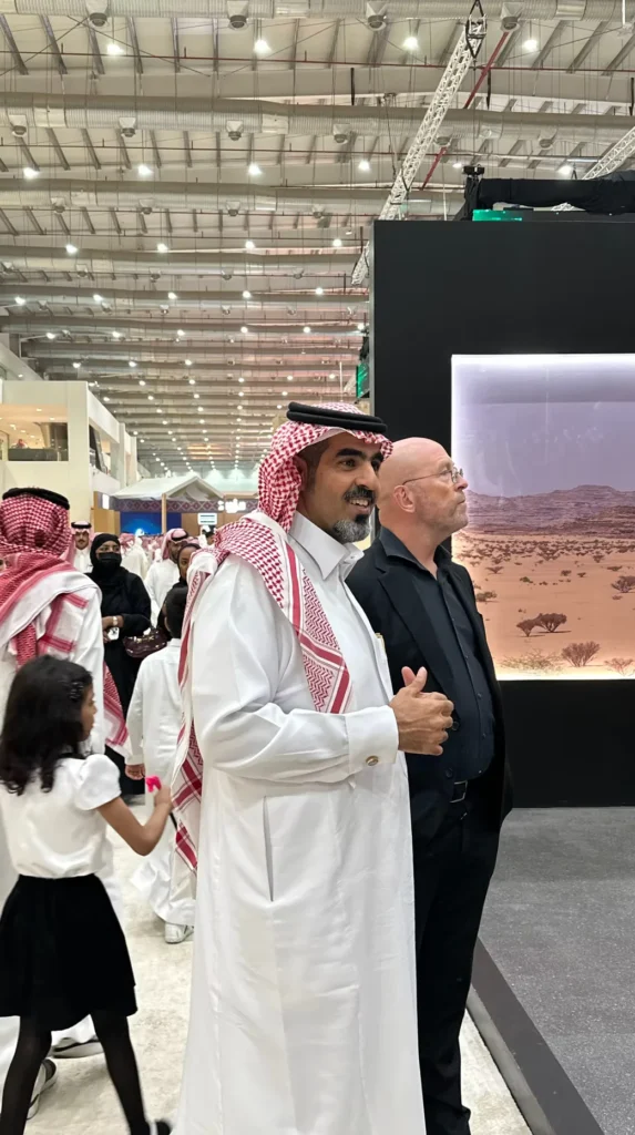 Visitors exploring the cultural displays at the Saudi Falcons and Hunting Exhibition.